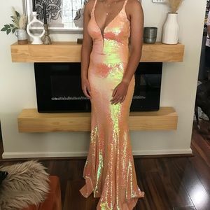 Jovani Coral Sequin Gown Size 6